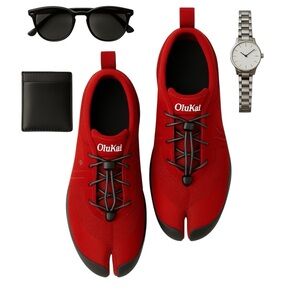 OluKai Moku Pae Rare Red Split Toe Sneakers Size 10 EU 43 Amphibious Sample EUC